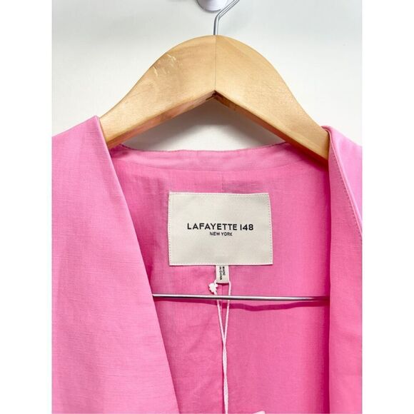 Lafayette 148 New York Linen Silk Blazer Size 8 Pink V Neck Slim Silhouette NEW - Picture 8 of 12